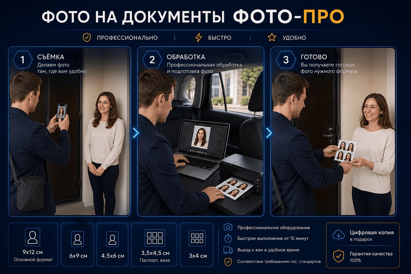 Процесс выездной съёмки на документы — от съёмки до готового фото